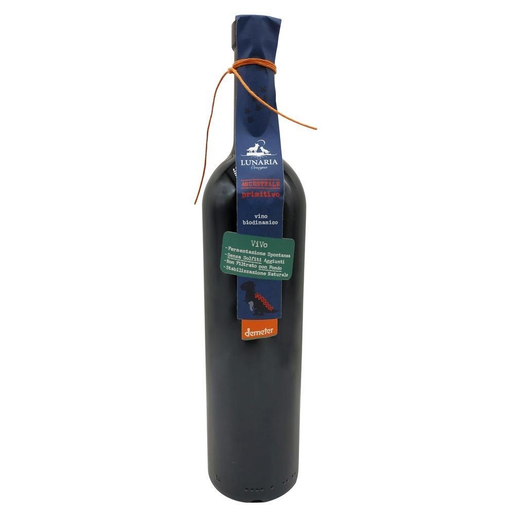 Lunaria Primitivo Terre di Chieti Igp Ancestrale Biologico Biodinamico Senza Solfiti Agg. Vegano Col Fondo Vino Rosso Bt. Cl.75