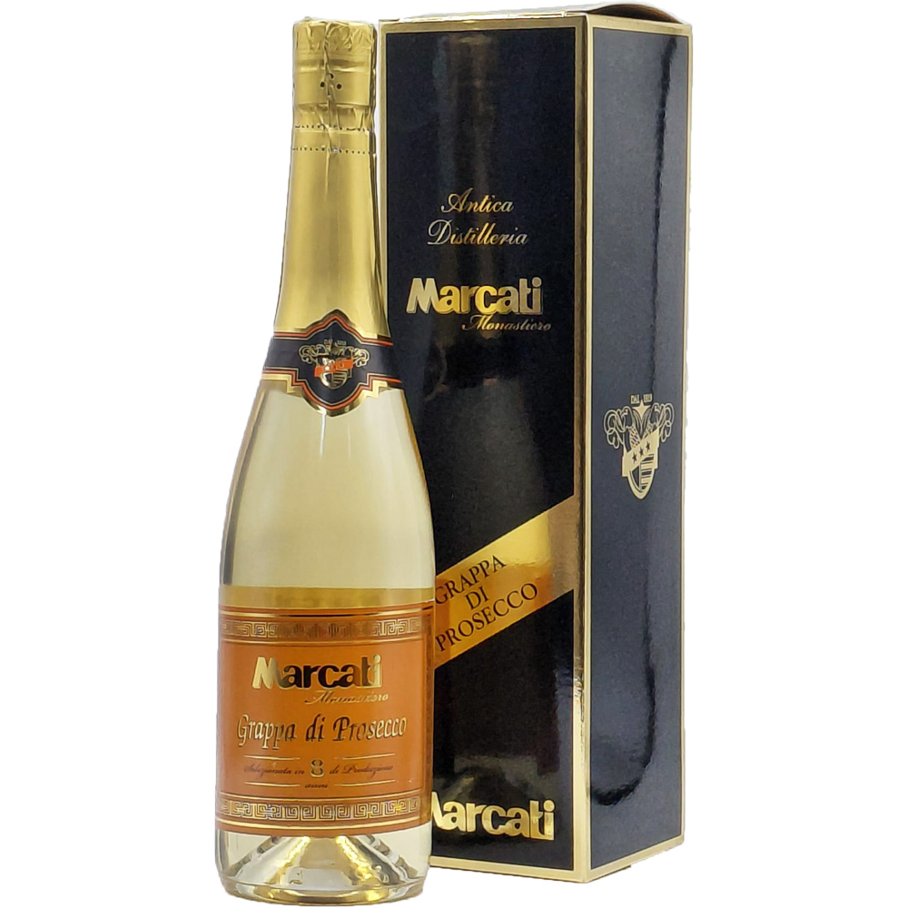 G.M. Marcati Prosecco Selezione in 8 anni Grappa Maturata in Legno Bt. Cl.70 Astuccio Cartone